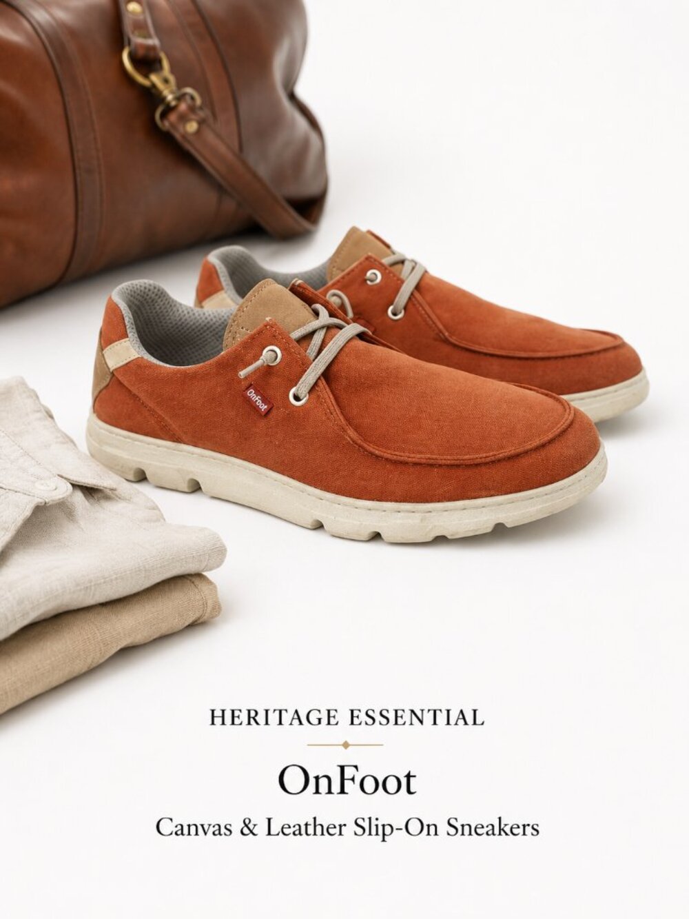 On Foot Spain Leather Canvas Comfort Sneakers Orange Casual Shoes Men's 9 EU42